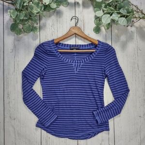 Banana Republic Striped Linen Blend Long Sleeve Tee Light Royal